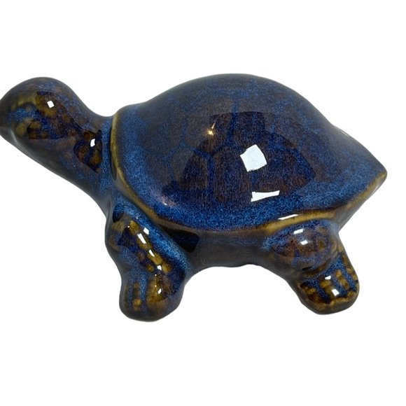 Other - Vintage Artist Glazed Ceramic Turtle Blue Green Figurine